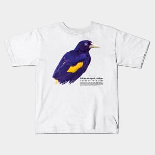 Yellow-rumped cacique tropical bird black text Kids T-Shirt